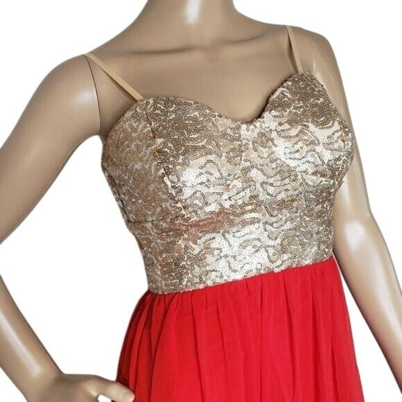 Jodi Kristopher Red & Gold Sequin Prom Ball Gown Size 7 Formal Evening Dress - Picture 4 of 5